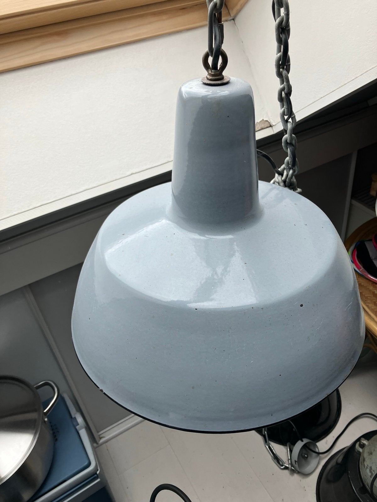 Oude emaille Philips fabriekslamp - 30cm hoog, 40cm Ø, Ophalen