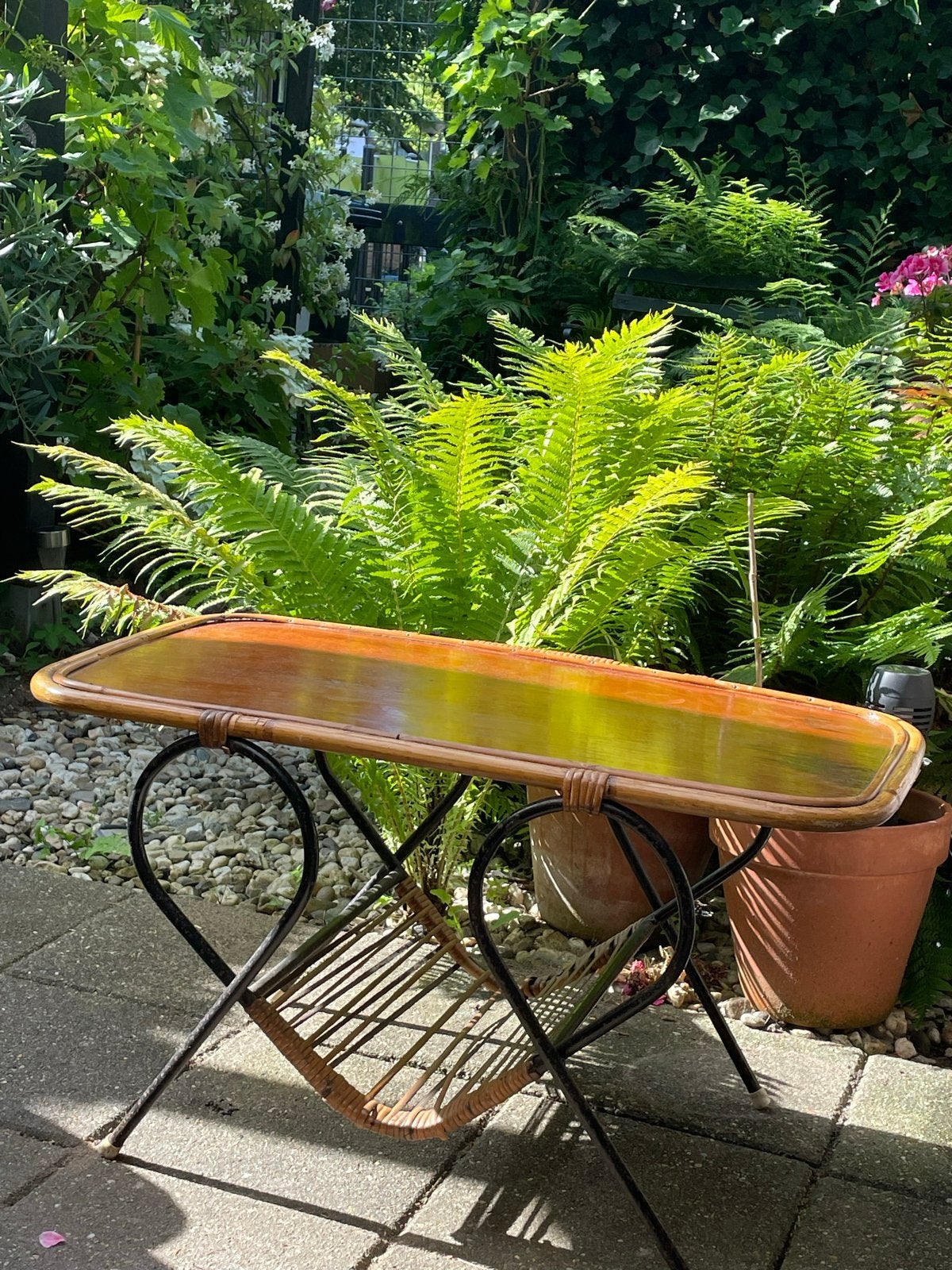 Vintage salontafel bamboe en hout, Ophalen