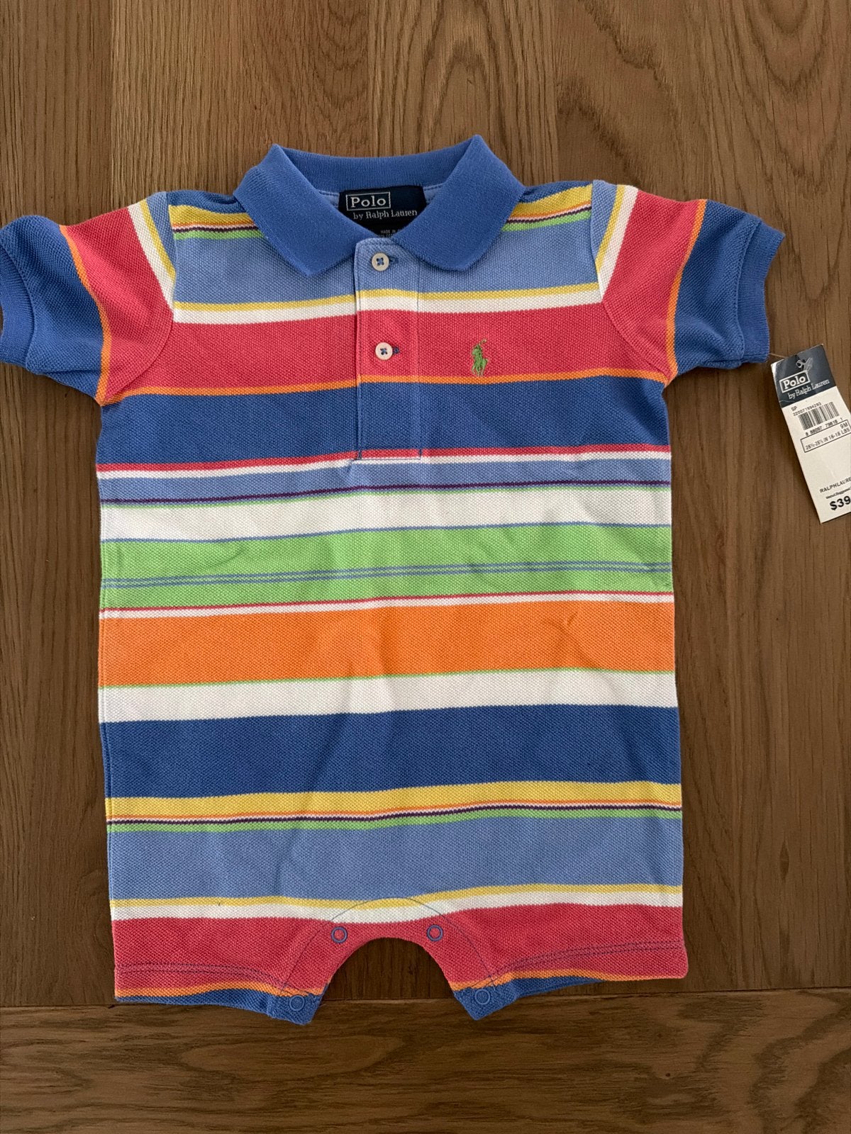 Ralph Lauren Polo Romper Streep- Maat 68/ 74 (9M) - NIeuw !, Jongetje of Meisje, Nieuw, Ophalen of Verzenden, Pakje