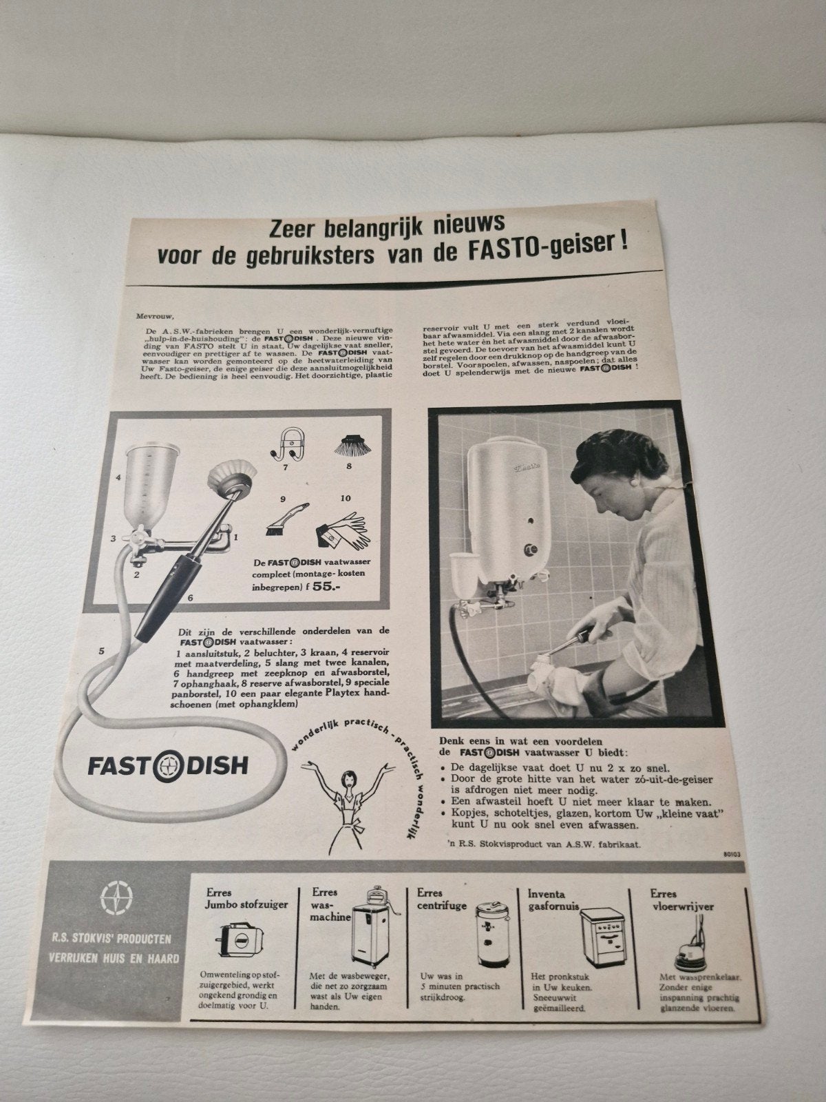 advertentie Fasto-geiser en FastoDish vaatwasser ., Ophalen of Verzenden, Tijdschrift
