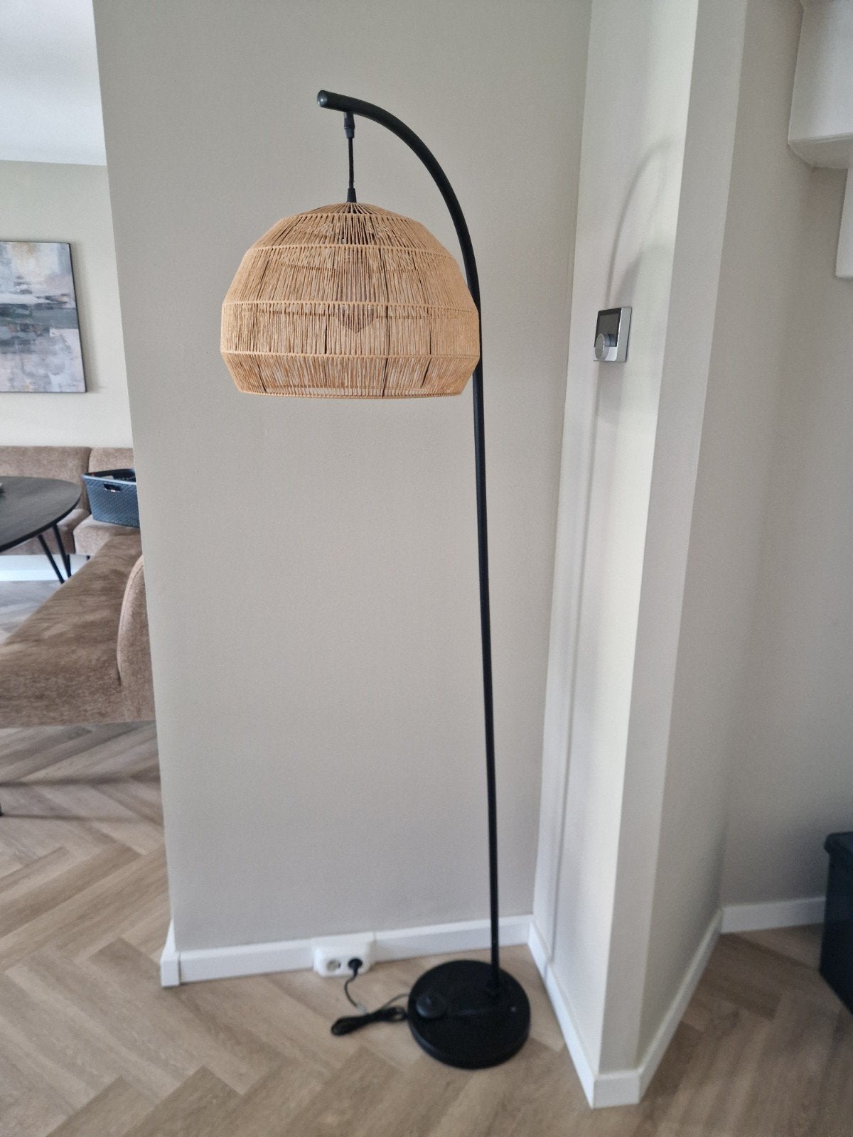 Vloerlamp Segun Naturel met rotan kap, Ophalen, Modern, Bohemian, E27 (groot), Zo goed als nieuw