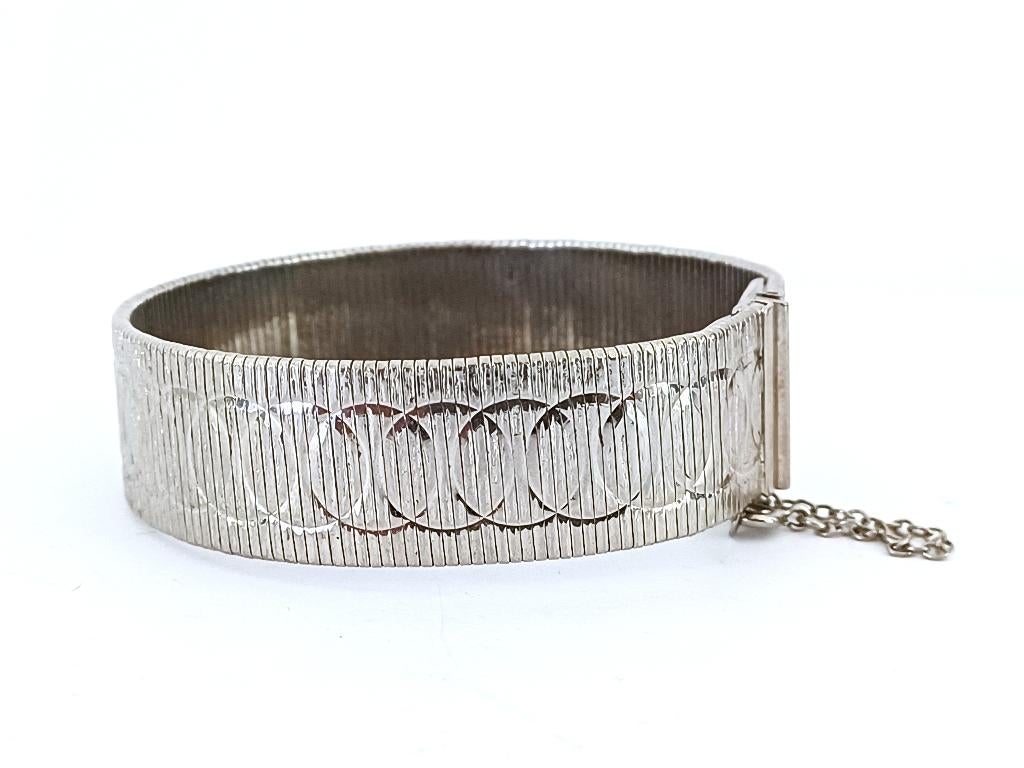 vintage, sierlijke brede armband, art deco stijl, Ophalen of Verzenden, Gebruikt, Zilver, Overige materialen
