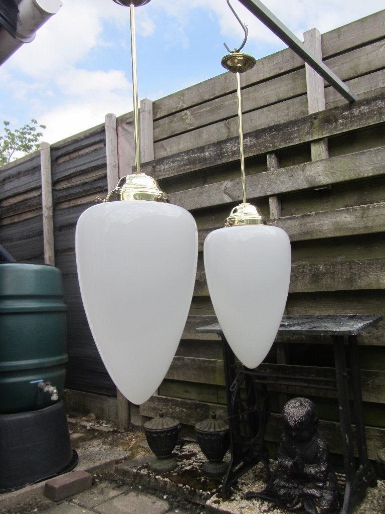 2 ZEER MOOIE GROTE IDENTIEKE ART DECO LAMPEN, Ophalen, Wit, Gebruikt, E27 (groot)
