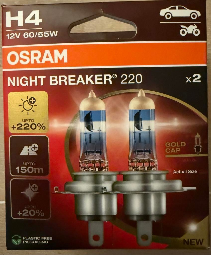 Osram H4 Night Breaker 220 autolampen (2 stuks), Ophalen of Verzenden, Nieuw, Universele onderdelen