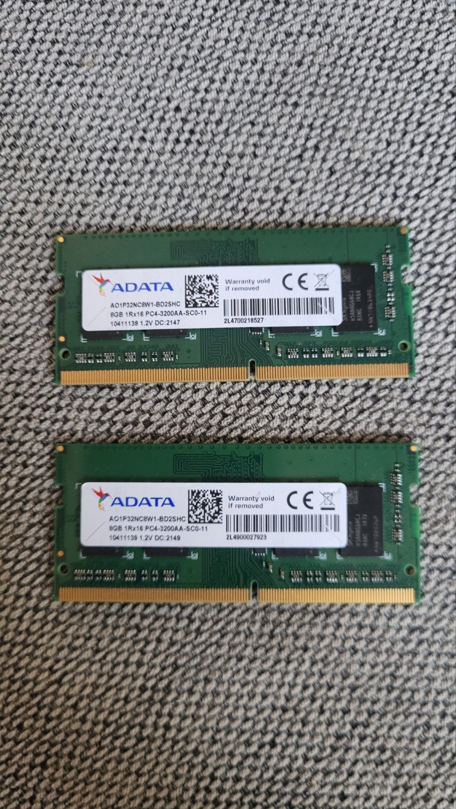 2x Adata DDR4 8GB 3200 MHz RAM (Totaal 16GB), Computers en Software, RAM geheugen, Ophalen of Verzenden