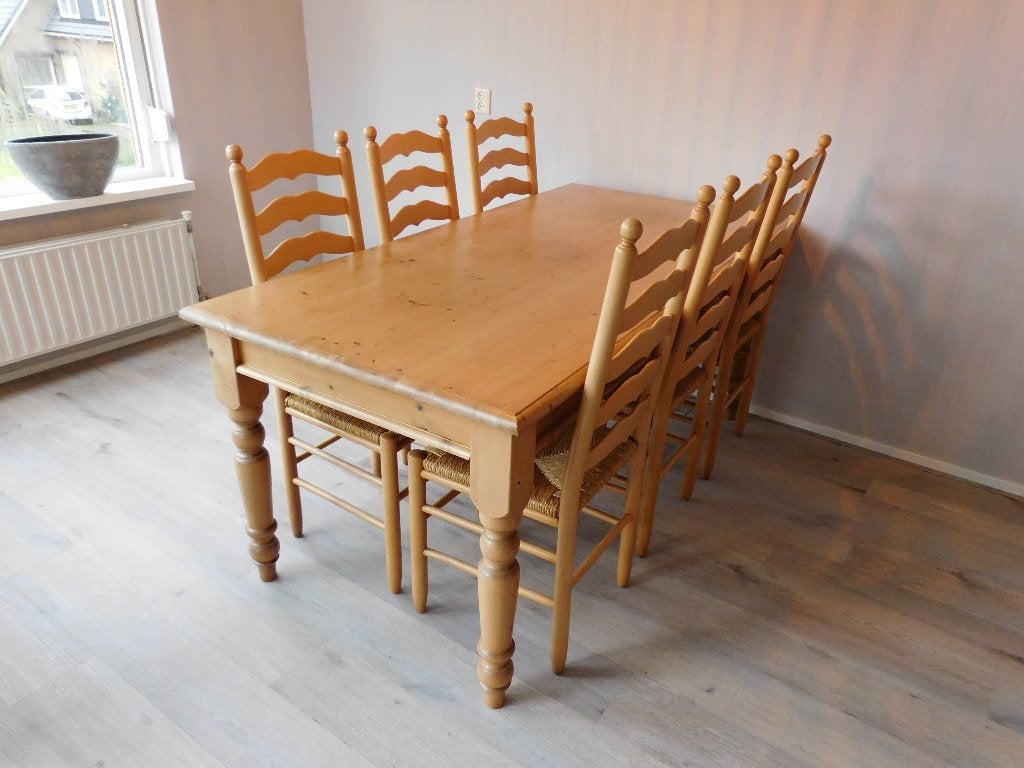 Grenen Tafel met 6 Stoelen!!, Ophalen, Gebruikt, Vierkant, 50 tot 100 cm