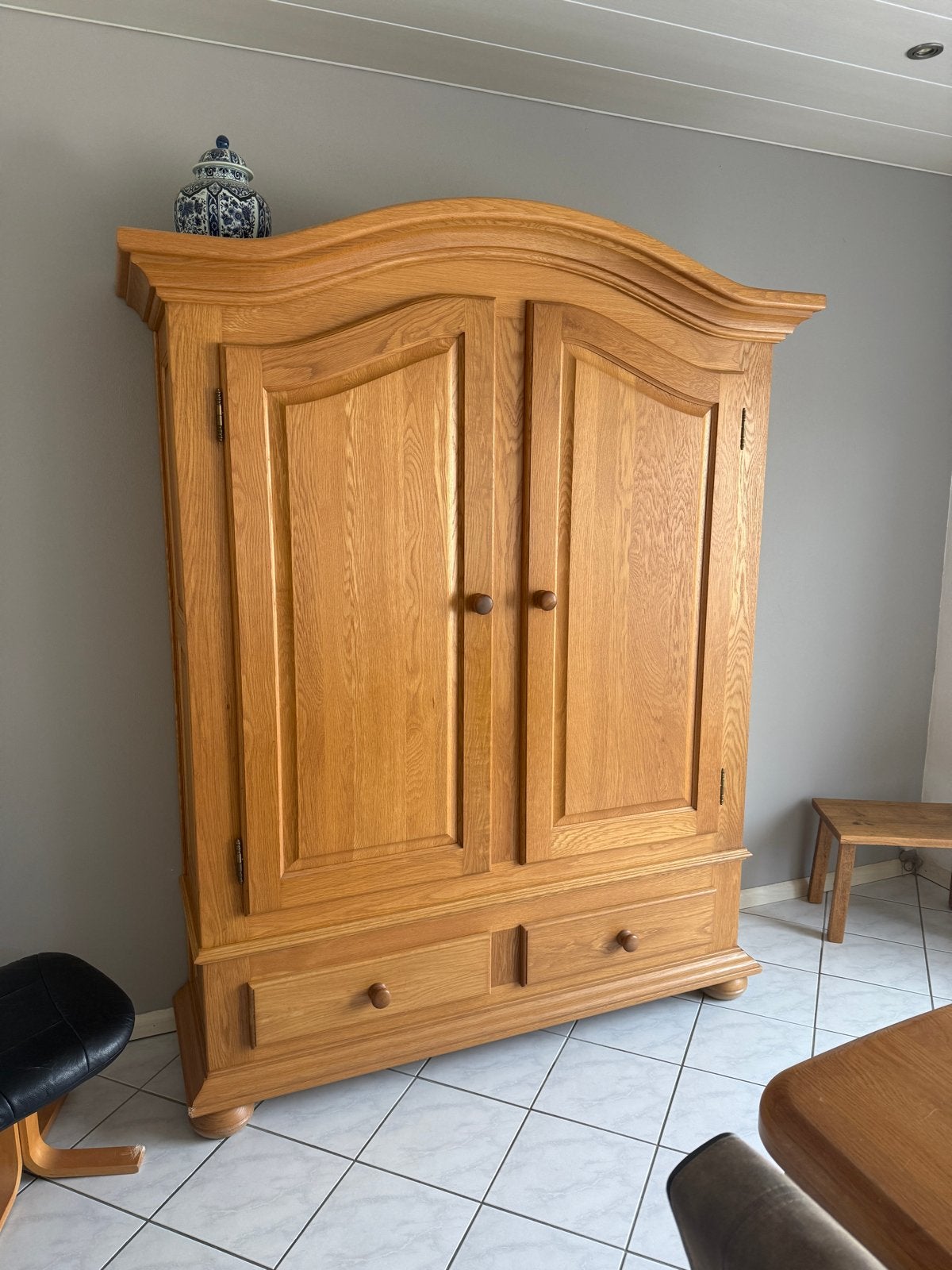 Massieve Eiken Toogkast met Laden en Planken, Ophalen, Gebruikt, 100 tot 150 cm, Eikenhout
