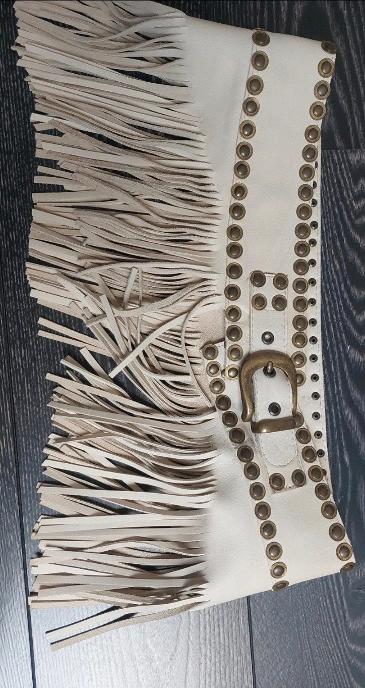 Melissimo Leren Riem met Studs en Slierten - Crème/Beige, Overige kleuren, Echt leder, Ophalen of Verzenden, Zo goed als nieuw