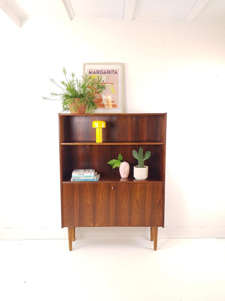 Deense kast palissander vlam | drankenkast glas wandkast, Gebruikt, ., Vintage, Ophalen of Verzenden