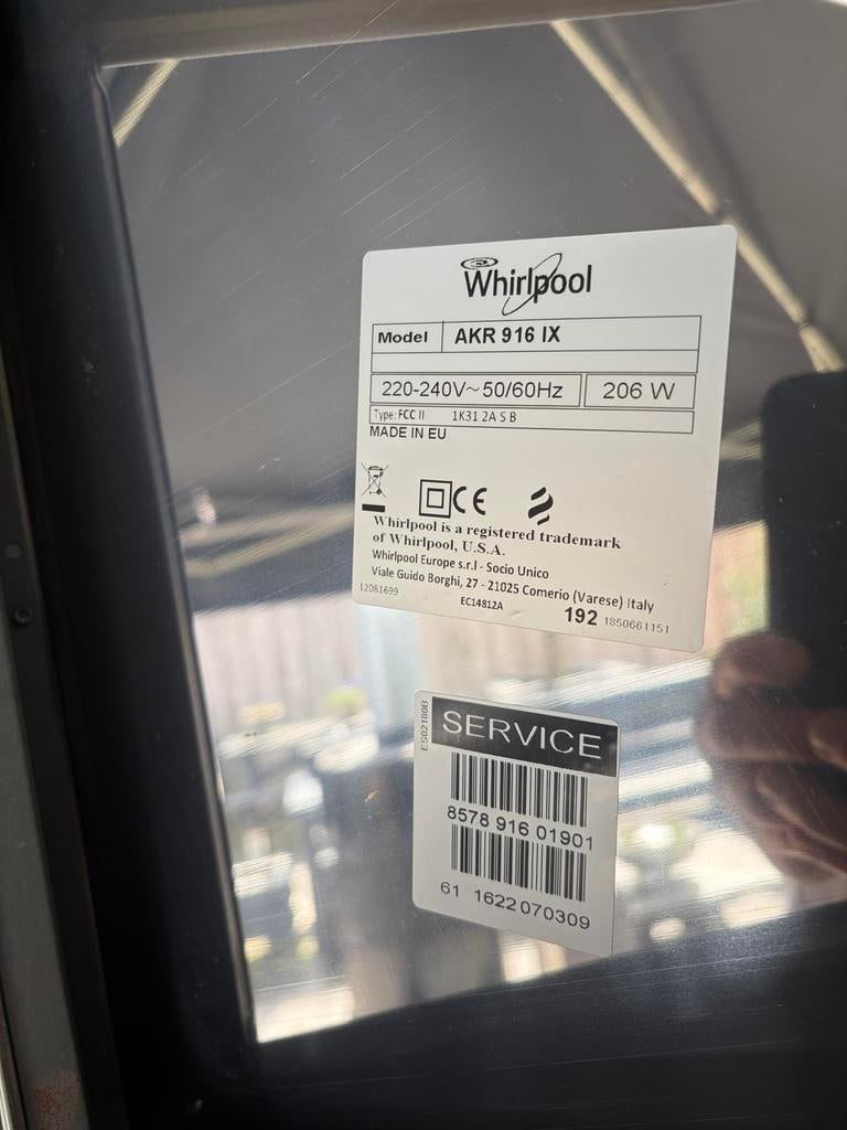 Whirlpool RVS afzuigkap AKR 916 IX met achterplaat, Ophalen, Gebruikt, Vrijstaand, Motor