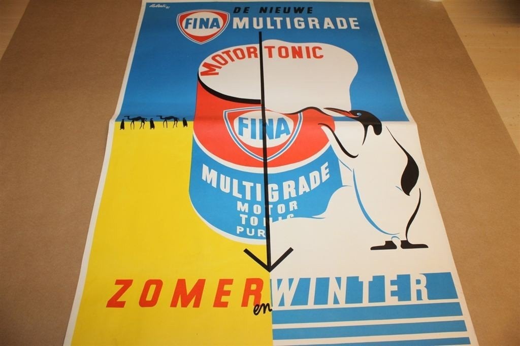Zeldzaam reclame-affiche - Fina Motortonic - Roberti 1961 !!, Ophalen of Verzenden, Zo goed als nieuw, Overige typen