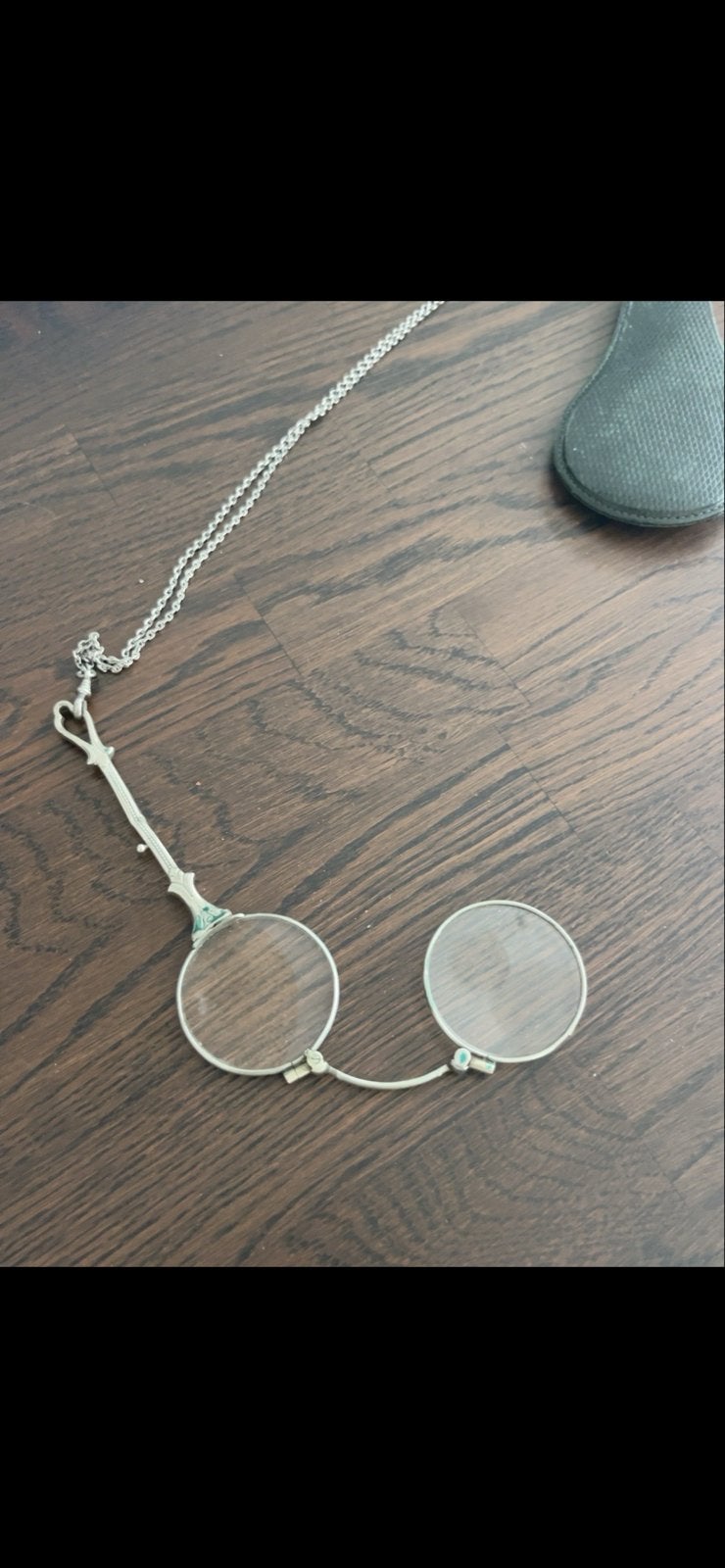 Antieke Lorgnet met Ketting en Etui - Zilverkleurig, Ophalen of Verzenden