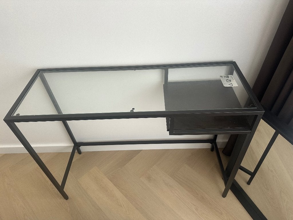 Make up tafel/bijzettafel/bureau met glasplaat, Ophalen, 50 tot 100 cm, Zo goed als nieuw, Glas