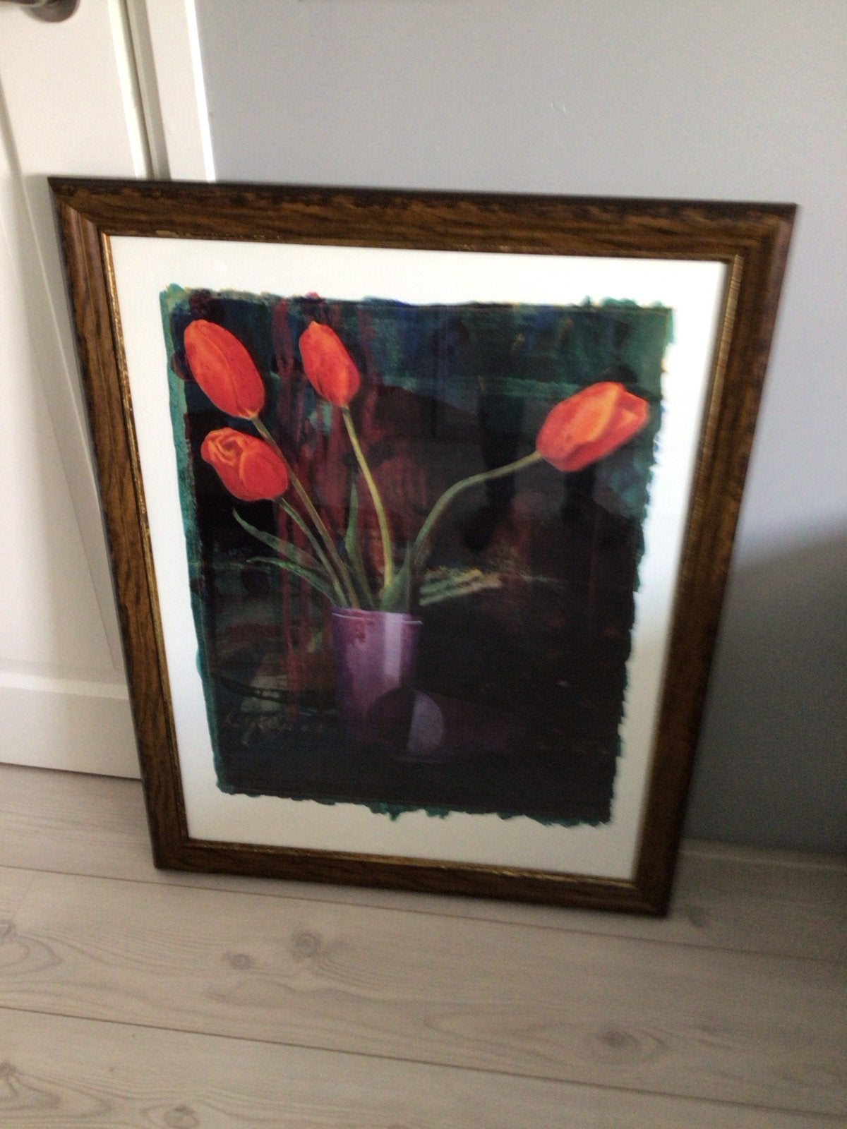 Leuke afbeelding tulpen in donkere lijst 70x90 cm, Ophalen of Verzenden, Gebruikt, 75 tot 100 cm, Print