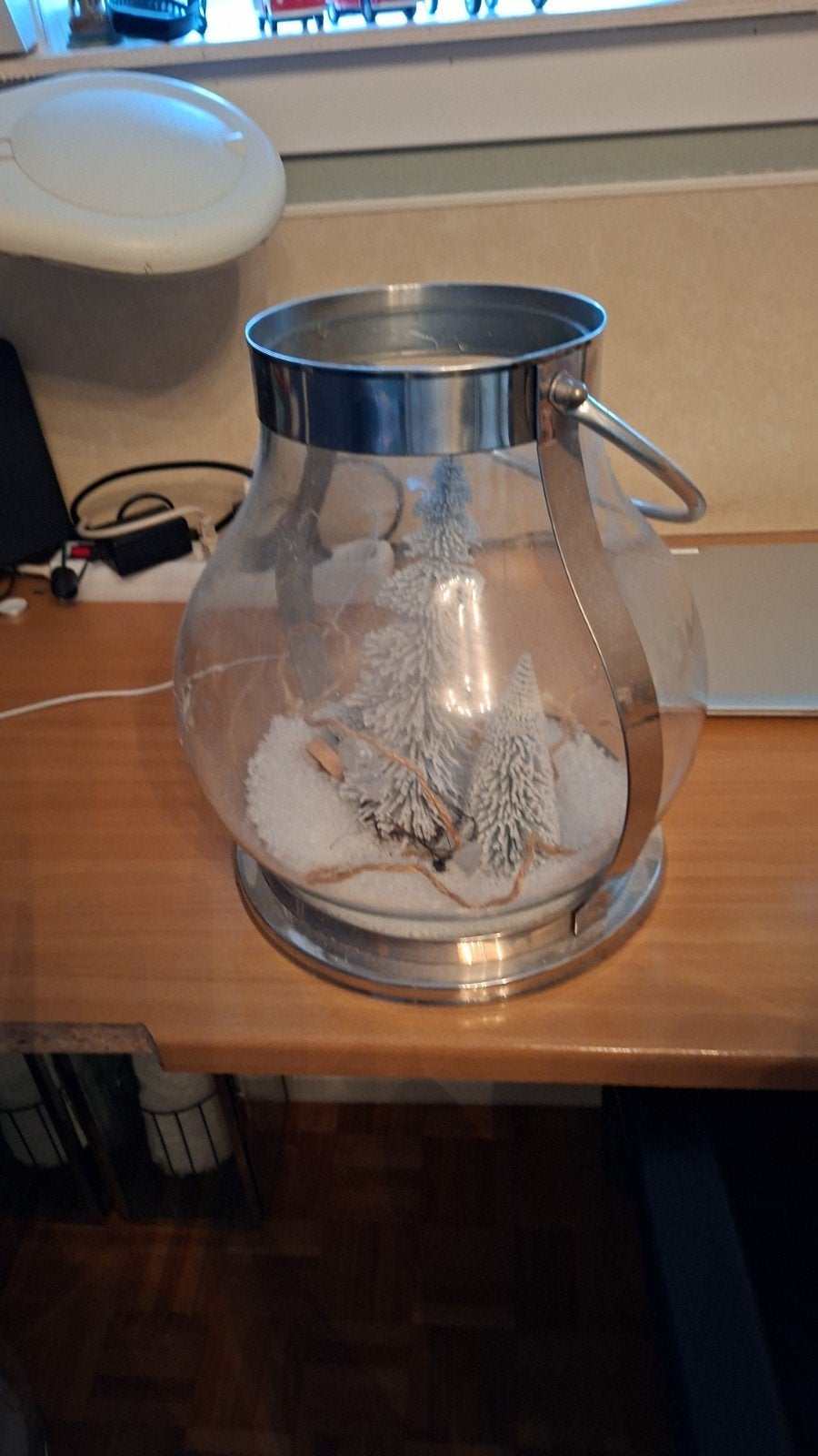 Glazen windlicht met winterse decoratie, Ophalen, Meerkleurig, Overige stijlen, Zo goed als nieuw