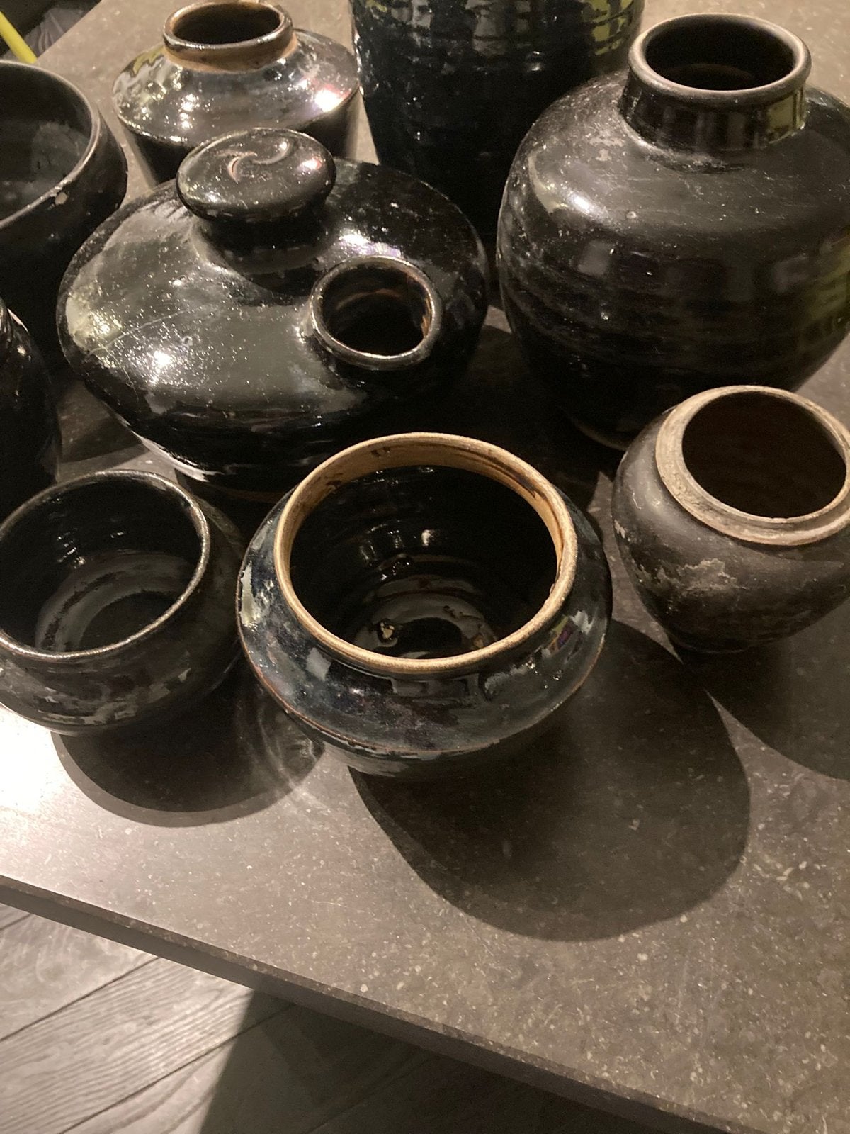 Set van 9 Originele Chinese Antieke Kruikjes met Zwart Glazu, Ophalen of Verzenden