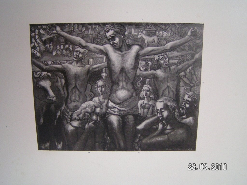 H.Bekman Inktets Dood en herrijzenis van Jezus uit limburg, 31 cm, Met monogram, 1900 - 1949, Verzenden