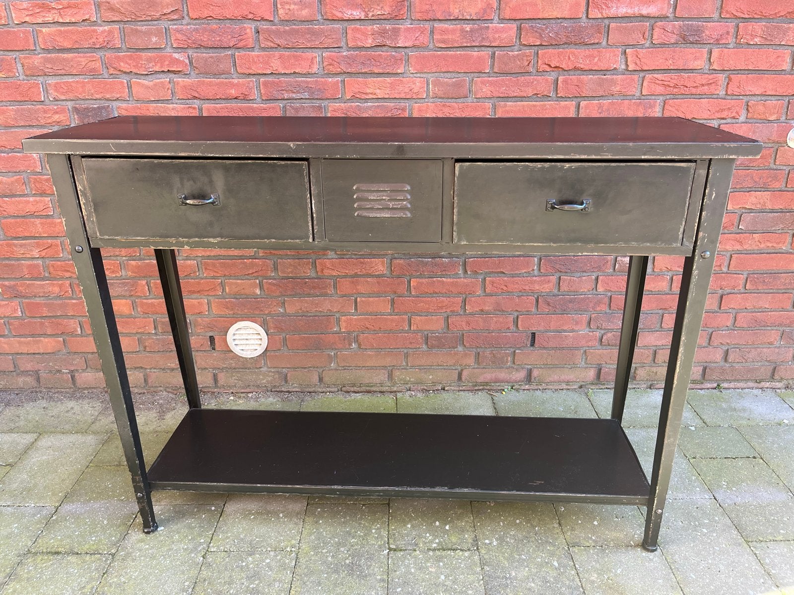 Industriële sidetable kastje lades zwart, Huis en Inrichting, Ophalen, 100 tot 150 cm, Zo goed als nieuw, Metaal