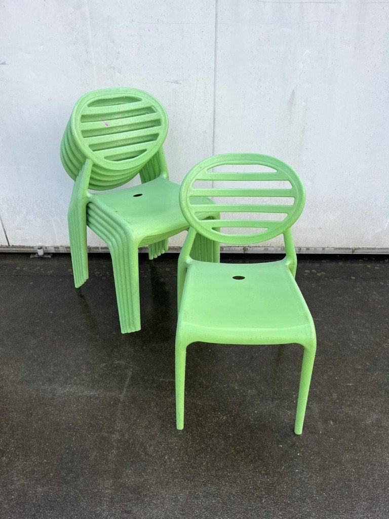 30 stuks Luxe kunststof horeca bistro terras stoelen groen, Ophalen, Kunststof, Gebruikt, Overige kleuren