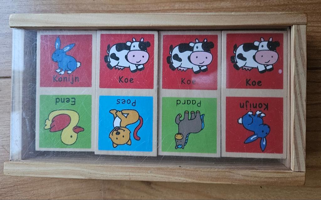 Houten Domino met Dieren Afbeeldingen in Schuifdoos, Ophalen of Verzenden