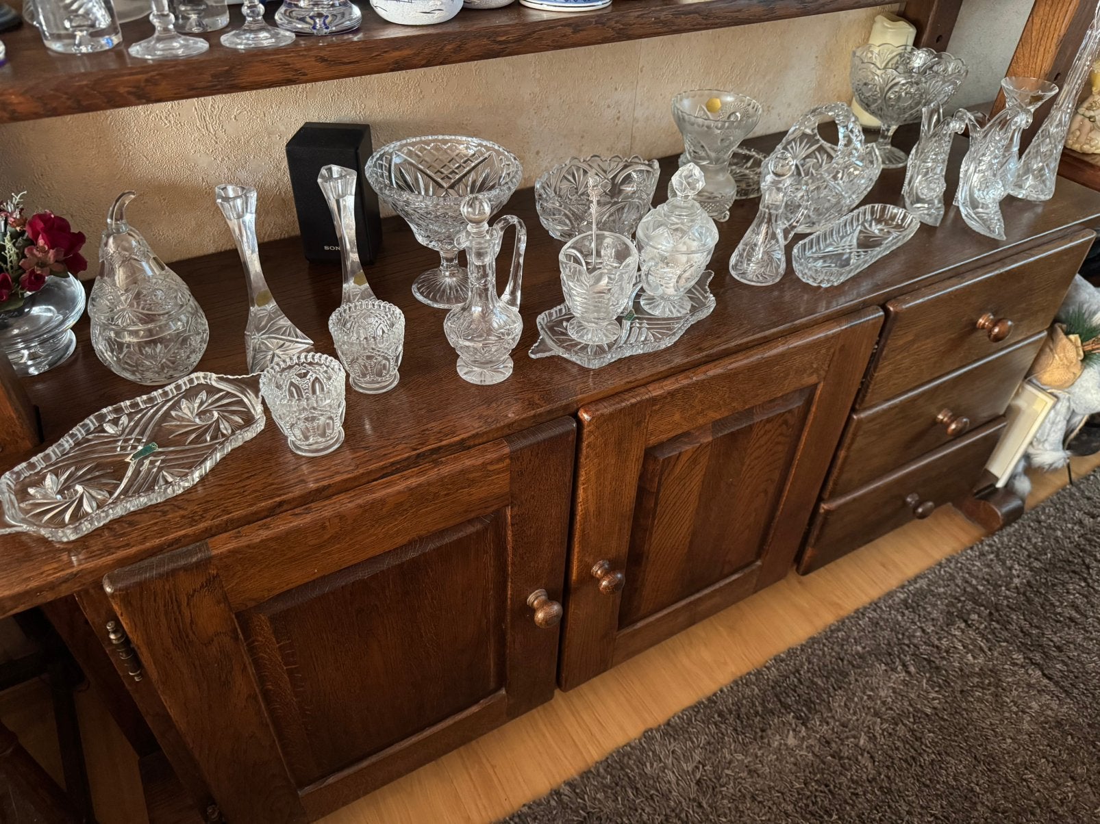 Diverse kristallen potten en  decoratie uit Polen, Antiek en Kunst, Antiek | Glas en Kristal, Ophalen
