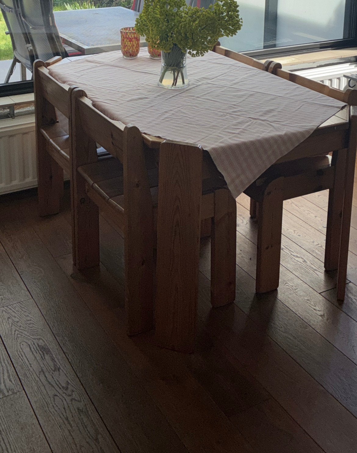 Eettafel met vier stoel, Ophalen, Gebruikt, 100 tot 150 cm, 50 tot 100 cm