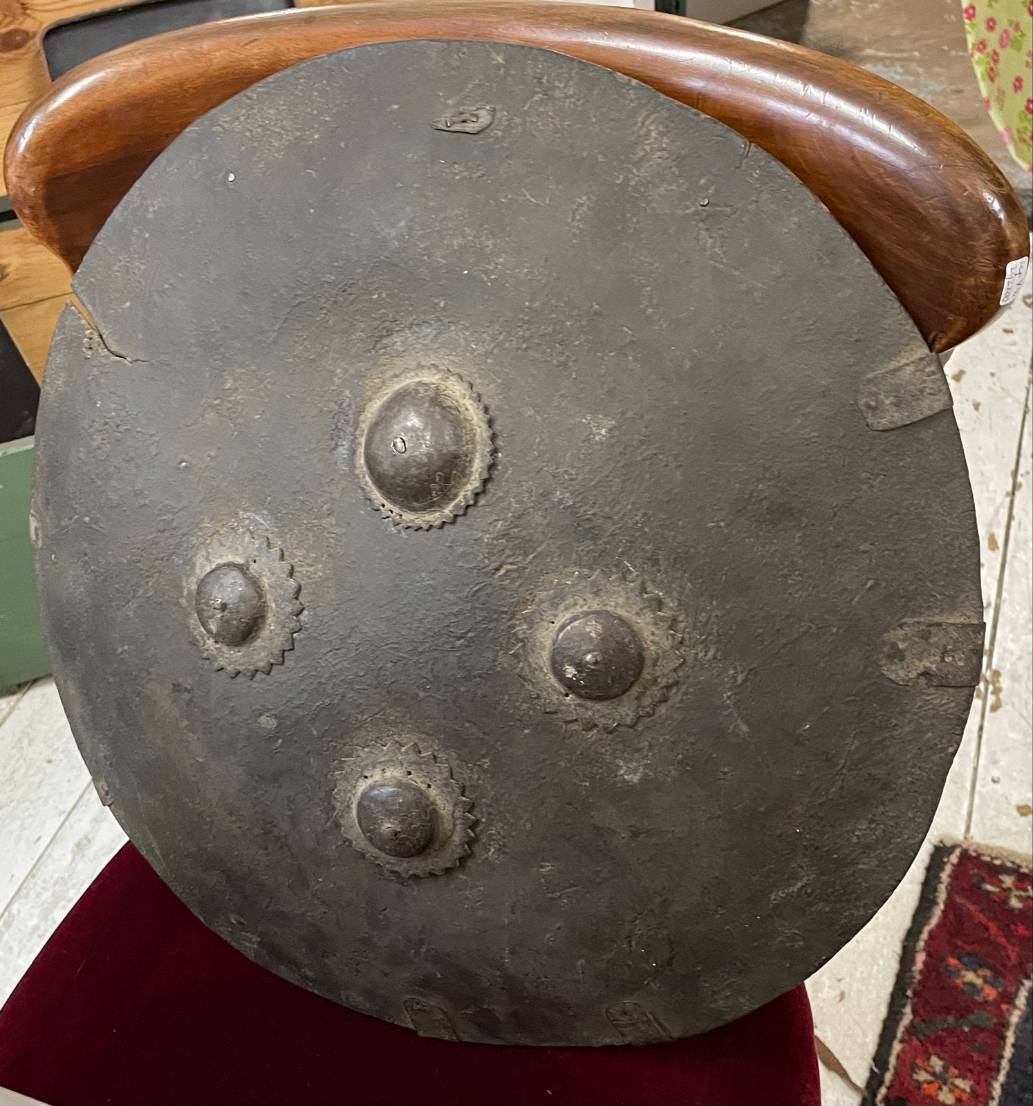 Antiek Indo-Perzisch Dhal Schild van Gehard Leer, Ophalen of Verzenden