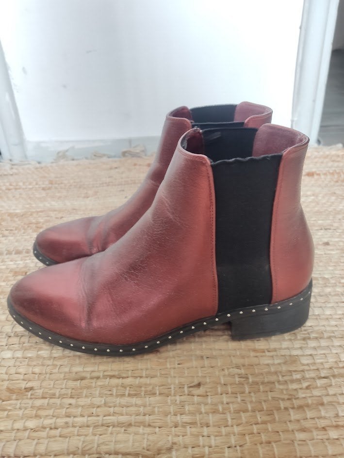Kiabi metallic rode dames enkellaarsjes, Lage of Enkellaarzen, Ophalen of Verzenden, Kiabi, Gedragen