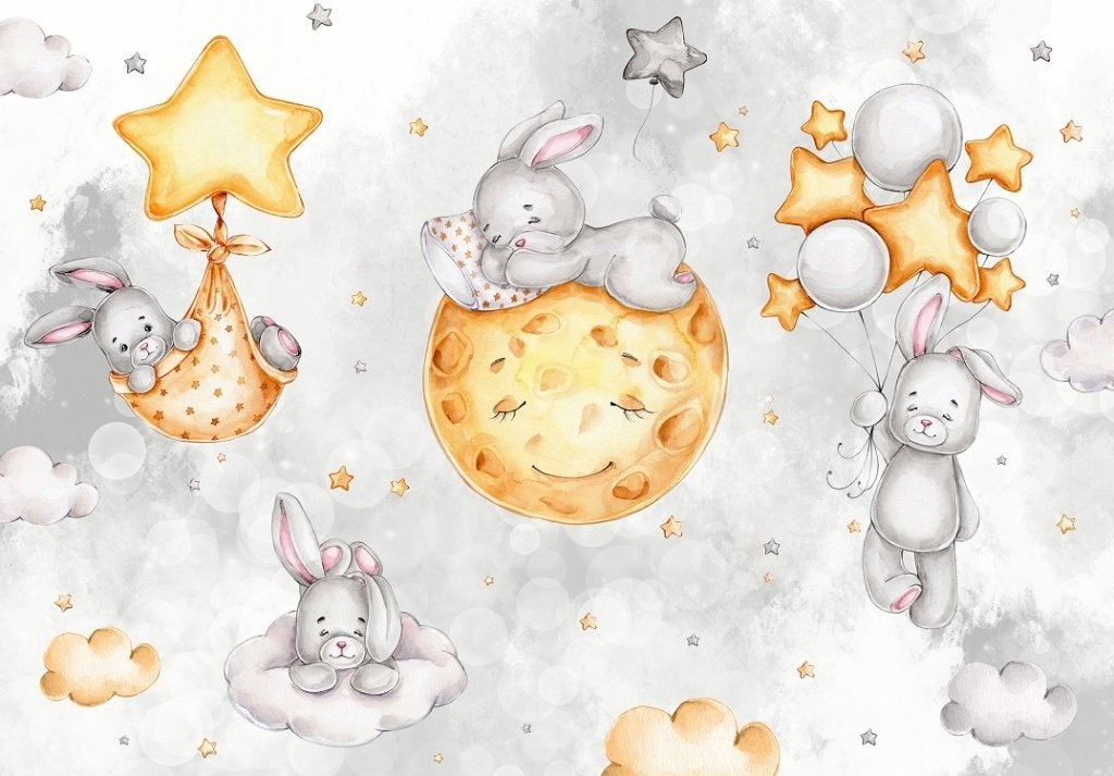 Konijntjes vliesbehang Sweet Dreams, vinyl behang, babykamer, Kinderen en Baby's, Verzenden, Nieuw