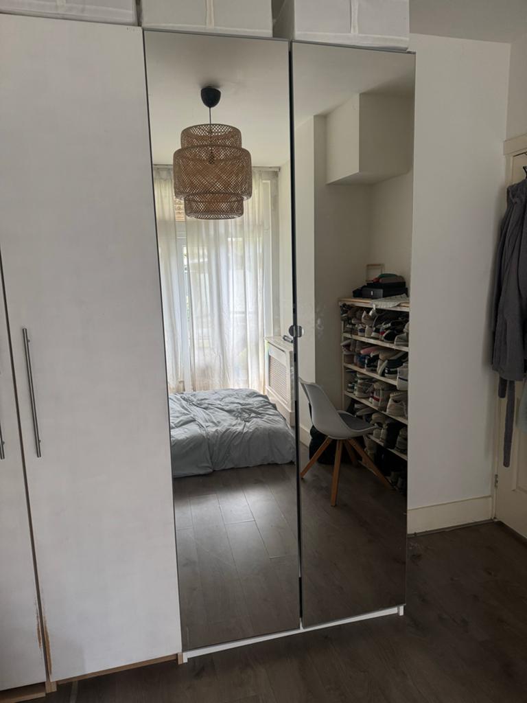 IKEA Pax kast met spiegeldeuren en lades, Huis en Inrichting, Kasten | Kledingkasten, Ophalen, Gebruikt, 100 tot 150 cm, 200 cm of meer