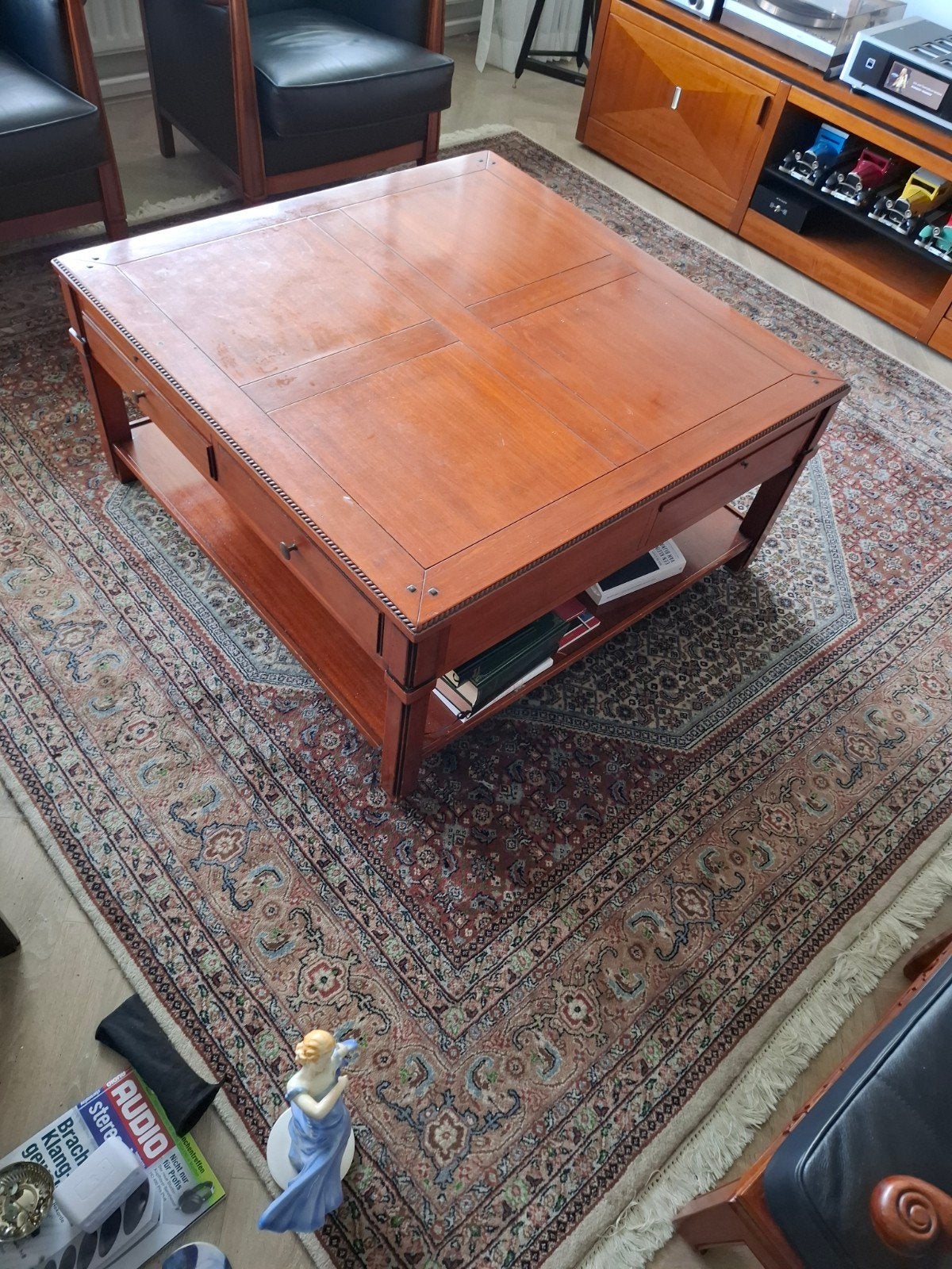 Klassieke vierkante salontafel met lades, Ophalen, Gebruikt, 50 tot 100 cm, Klassiek
