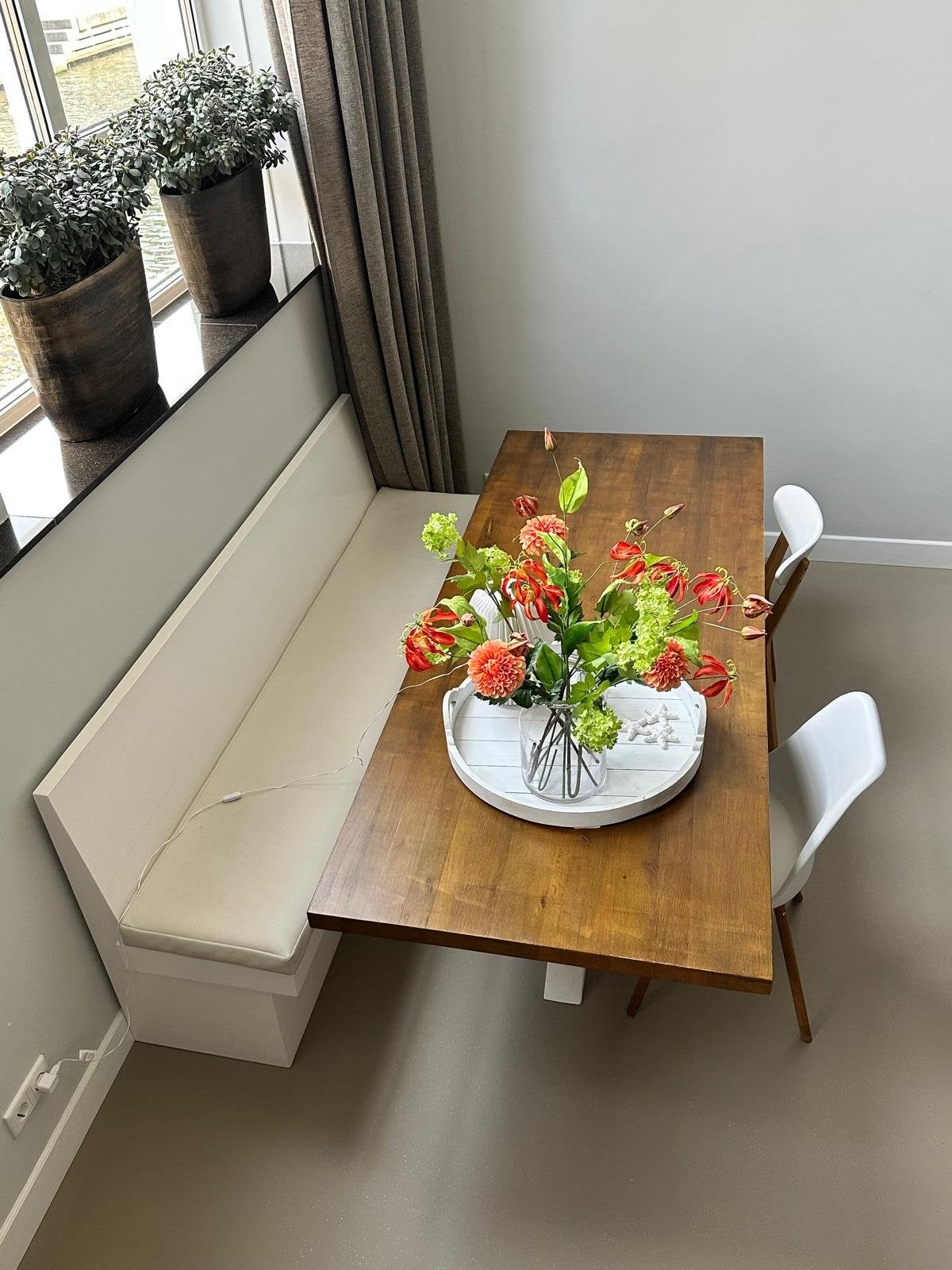 Elegante eettafel met bank en stoelen, Ophalen, 200 cm of meer, 50 tot 100 cm, Zo goed als nieuw