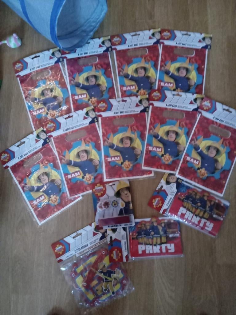 Brandweerman sam uitdeelzakjes,slinger,kaarten,kaarsjes, Ophalen, Nieuw, Versiering, Verjaardag