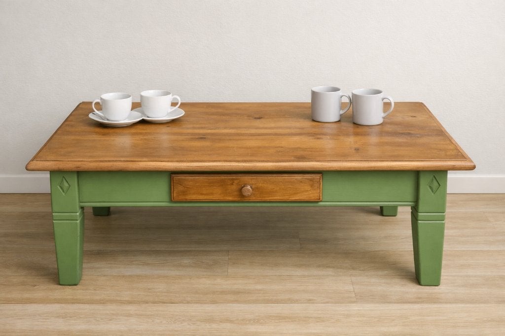 Salontafel groen en natuurlijk, Huis en Inrichting, Tafels | Salontafels, Gebruikt, 100 tot 150 cm, Warm, natuurlijk en sfeervol