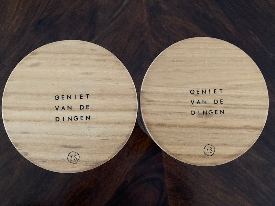 2 voorraadpotten Zusss glas met hout ‘geniet van de dingen’, Ophalen of Verzenden, Zo goed als nieuw