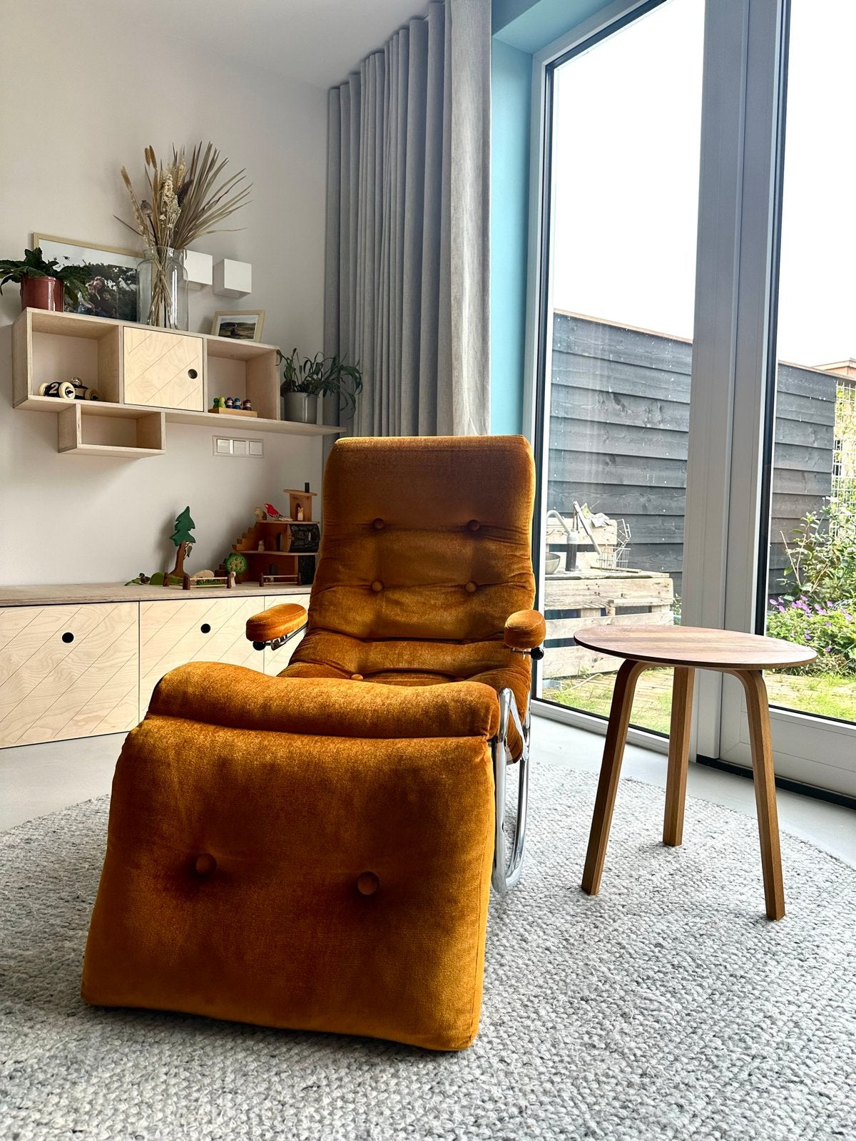 Orange Velvet Rocking Chair By Lama 1960s, Gebruikt, Eenpersoons, Vintage, 75 tot 100 cm