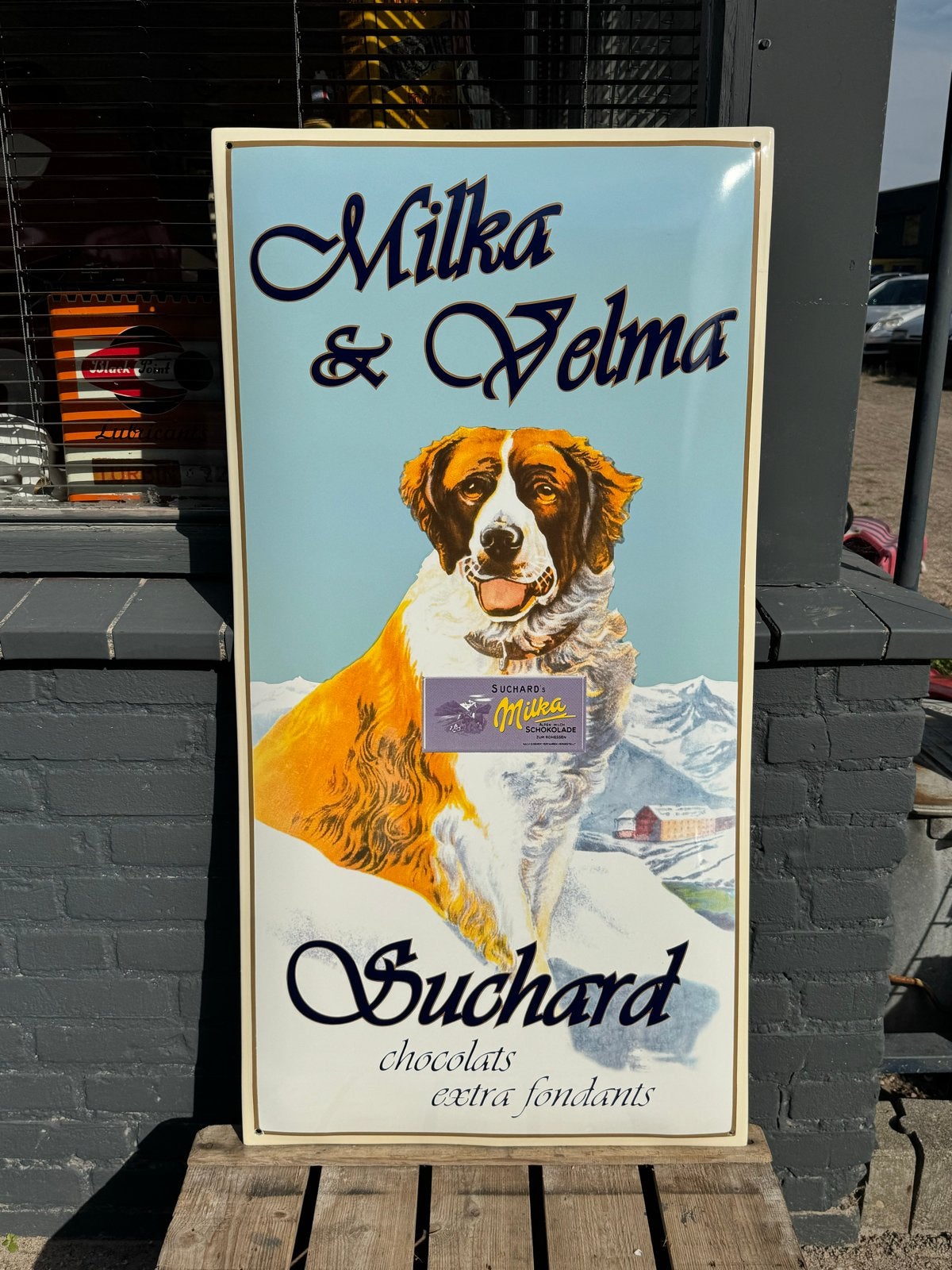 Vintage Milka & Velma Suchard Emaille Reclamebord, Verzamelen, Reclamebord, Gebruikt, ., Ophalen of Verzenden
