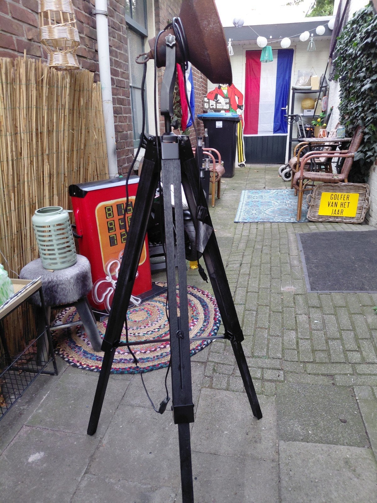 Vintage industriële vloerlamp op statief, roestbruin, Ophalen, Gebruikt, E27 (groot), Industrieel, Vintage