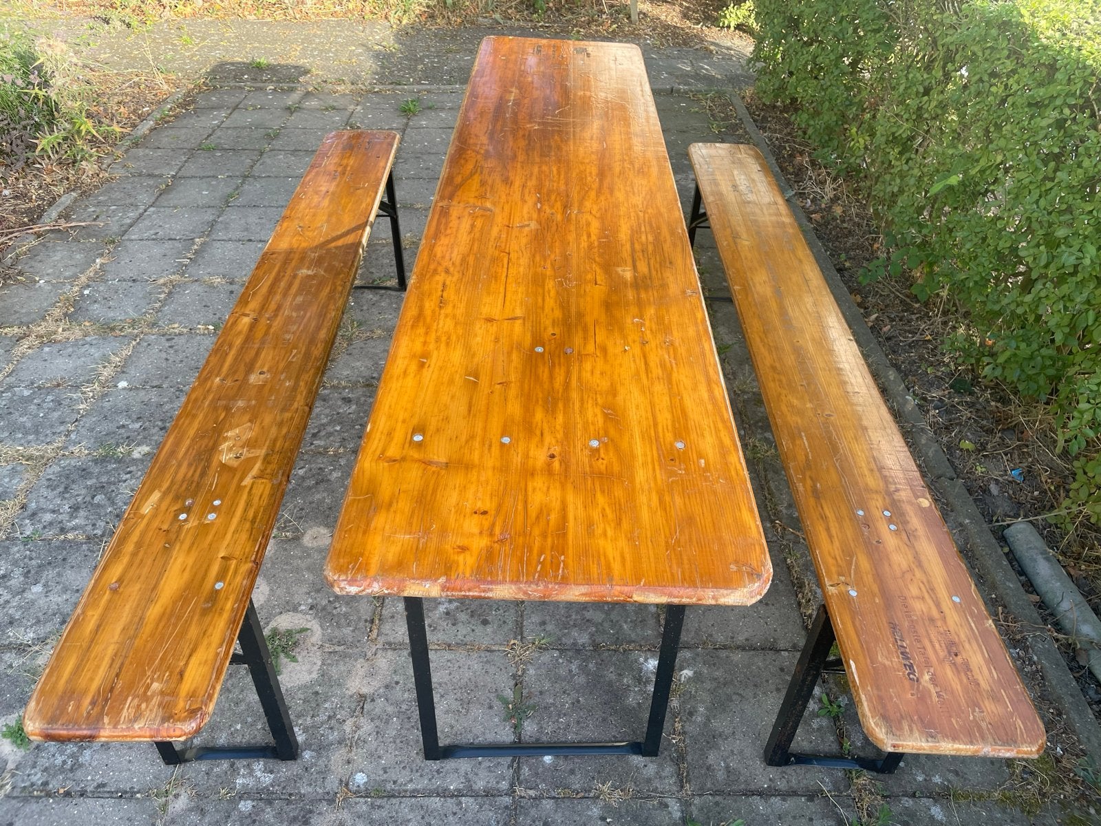 Biertafelset met 2 banken - Gebruikt, Tuin en Terras, Ophalen, Gebruikt, Inklapbaar, Rechthoekig
