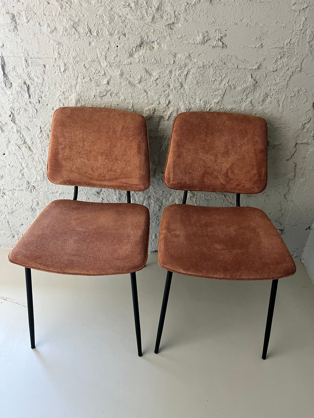 Set van 2 eetkamerstoeken - koper ribfluweel, Ophalen, Gebruikt, Twee, Overige kleuren