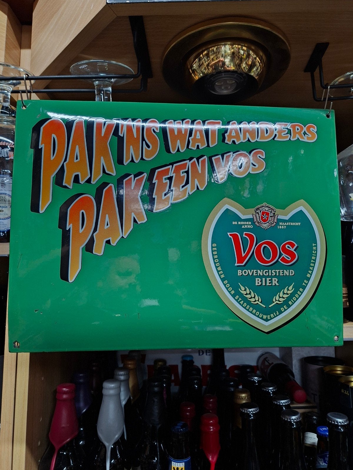 Vintage Vos Bier Emaille Reclamebord - Pak 'ns wat anders, Ophalen of Verzenden