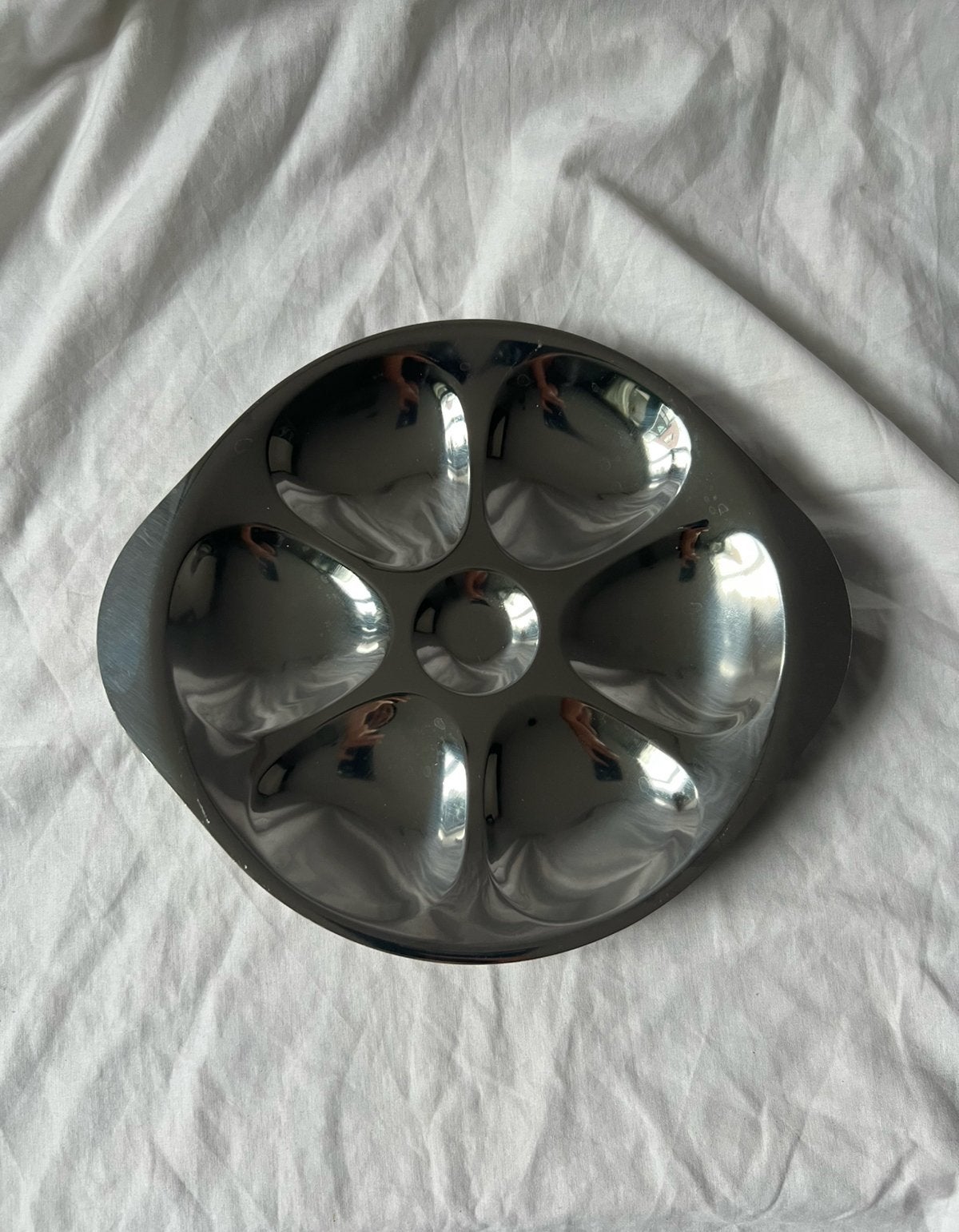 Set van 8 vintage Franse RVS oesterborden/inox oesterschalen, Huis en Inrichting, Ophalen, Metaal, Vintage, Schaal of Schalen