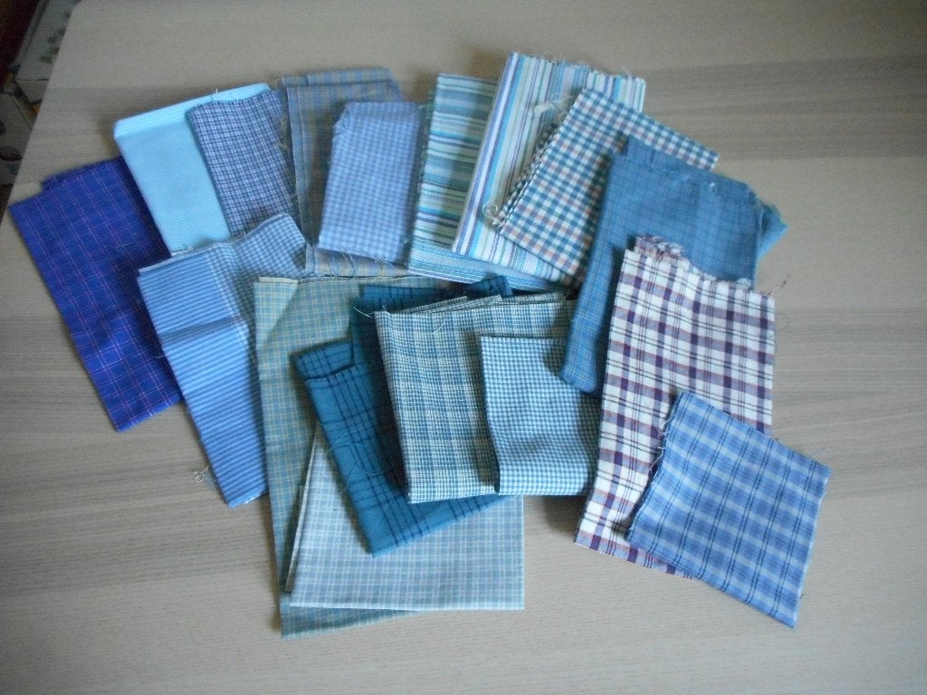 Pakket lapjes, stof lichtblauw blauw geruit en gestreept, Blauw, Nieuw, Ophalen of Verzenden, 30 tot 120 cm