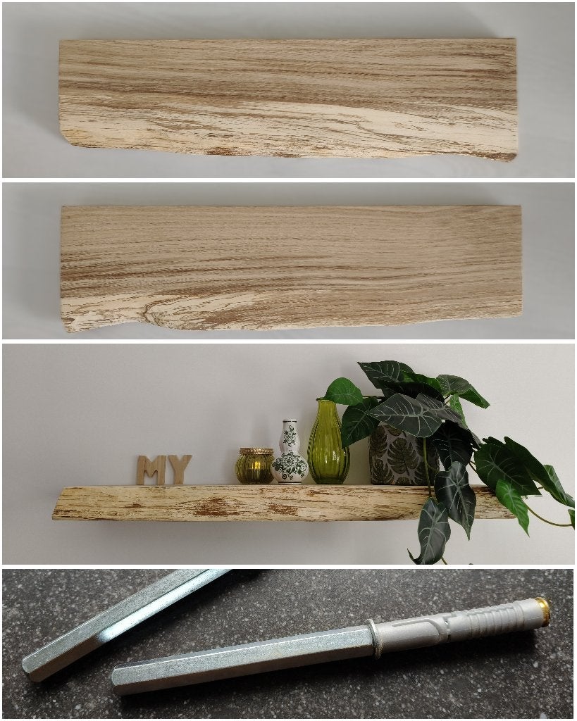 Wandplank massief eiken zwevend + montagepennen 63cm #260, Houtatelier M.Y., Info@myhoutatelier.nl, Nieuw, Ophalen of Verzenden
