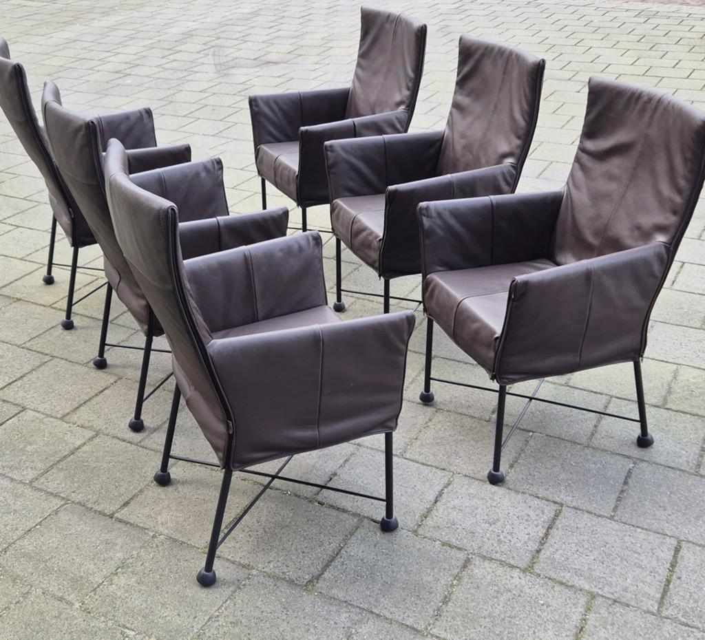 6 Prachtige Montis Chaplin Design stoelen Donkerbruin leer, Huis en Inrichting, Stoelen, Zo goed als nieuw, Vijf, Zes of meer stoelen