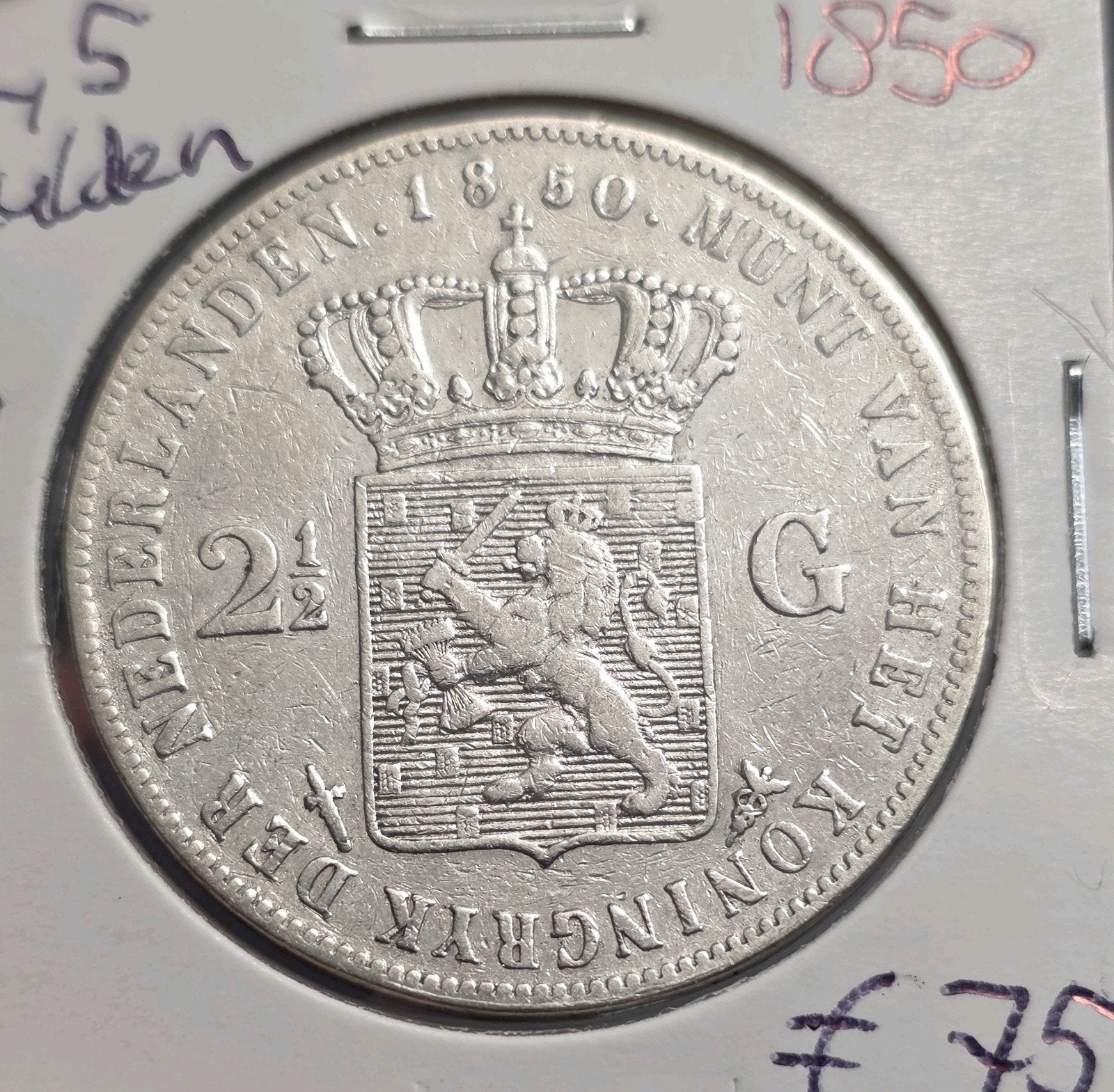 2,5 gulden 1850 Nederland, Koning Willem III, Verzenden, Zilver, Losse munt