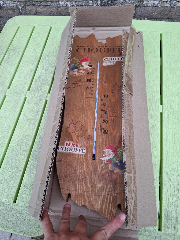 Thermometer la chouffe - houten reclamebord, Verzamelen, Biermerken, Ophalen of Verzenden, Nieuw, Reclamebord, Plaat of Schild