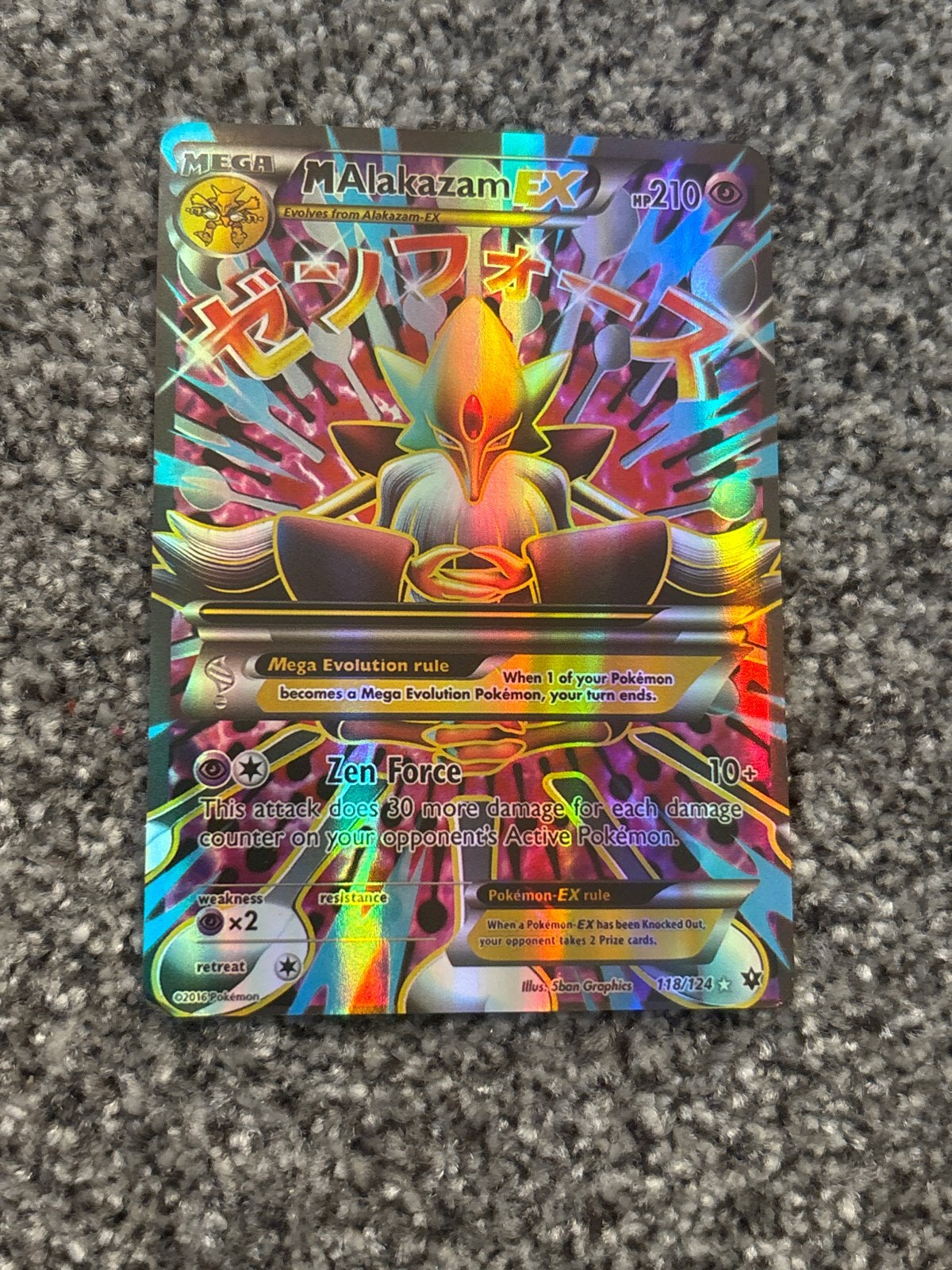 Pokémon Kaart: Mega Alakazam EX (118/124) - Holo Foil nep, Ophalen of Verzenden, Zo goed als nieuw, Losse kaart, Foil