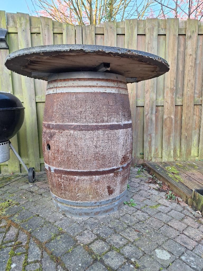 Houten wijnvat statafel / bartafel voor tuin, Ophalen, Gebruikt
