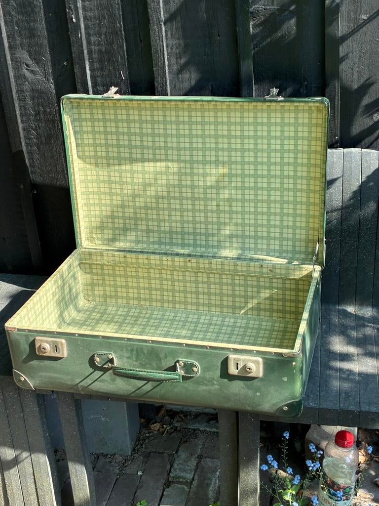 Vintage koffer groen 20x40x61cm, 60 tot 70 cm, Overige materialen, Gebruikt, Slot